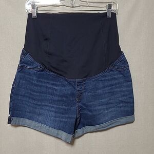 Isabel Maternity Shorts Women's Size 8 Midi Shorts Stretchy Blue Rolled Hem